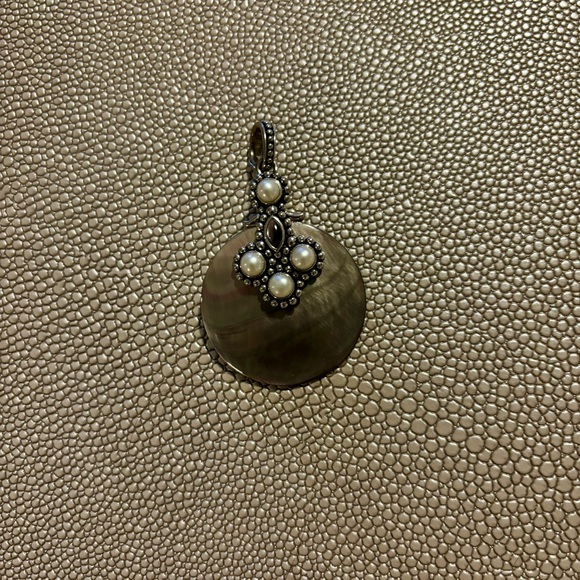 Vintage Designer Large Abalone Shell Pearl Sterling Silver Pendant - Picture 1 of 3